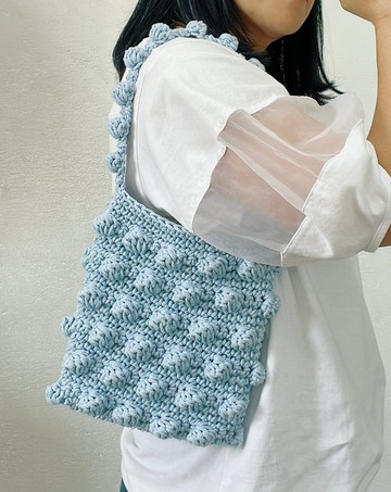 多邊形豆豆庫柏包-圓股粗棉線款-天藍