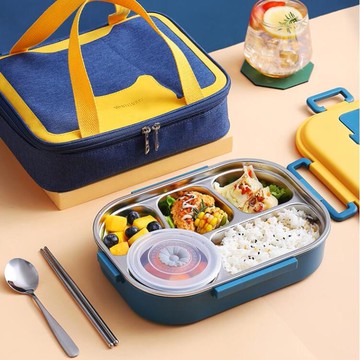 304不銹鋼飯盒保溫上班族學生1人便攜大容量分隔型帶湯碗便當餐盒【摩可美家】