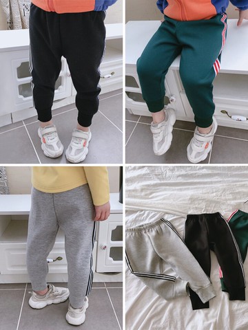 冬季新款 中小童帥氣舒適側拉條休閑褲 男女童寬松束口運動褲1入