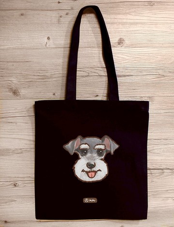 大頭雪納瑞---黑色肩背帆布包-台灣製棉麻布-提袋-蒼蠅星球