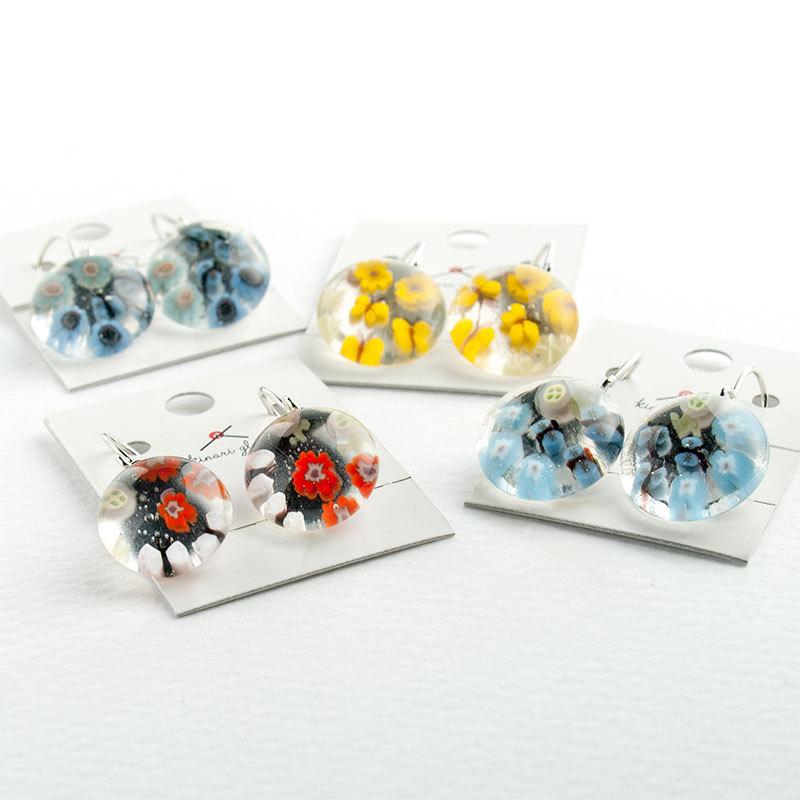 北欧 ミルフィオリ ピアス / イヤリング 01 蝶」ガラス ピアス