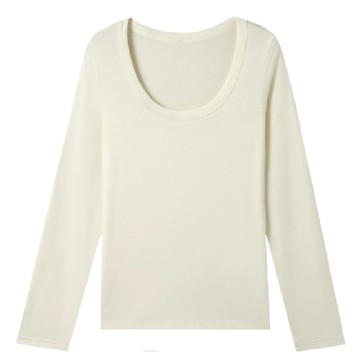 天絲羊毛圓領內搭上衣 牛乳白 L