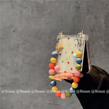 lhiaun ins風彩色波點適用三星折疊屏zflip6手機殼新款zflip5保護套小眾包鉸鏈zflip4透明zflip3釘扣手鏈硬殼
