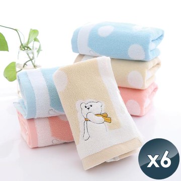 HKIL-巾專家 蓬鬆系列卡通熊純棉兒童毛巾x6入