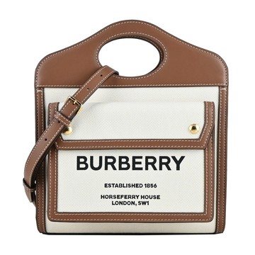 BURBERRY  Horseferry系列刺繡LOGO 帆布Pocket手提/斜背包（棕色/迷你）_廠商直送