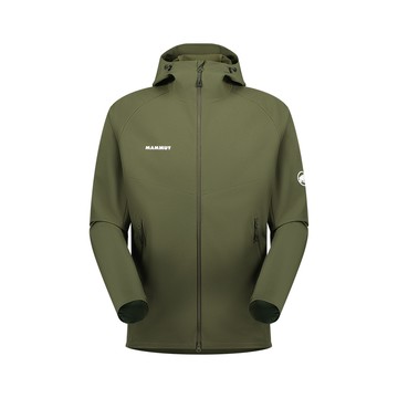 【Mammut 長毛象】Macun 2.0 SO Hooded AF 防潑水軟殼連帽外套 深沼澤綠 男款 #1011-00792