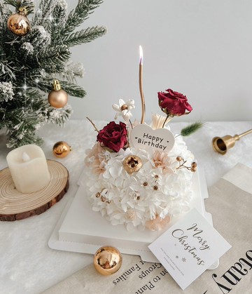 Journee雪地上的玫瑰小花蛋糕禮盒 永生花乾燥花蛋糕乾燥花束