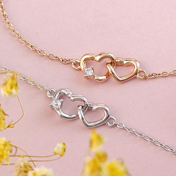 純銀手鍊．雙愛心｜雙倍愛你．客製刻字