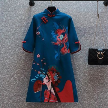 年輕款旗袍春秋國潮少女改良修身顯瘦中國風貴妃桃花醉炸街連衣裙