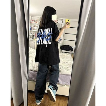 8563 名支持者🥰100%純棉美式街頭短袖t恤女學生ins夏季寬鬆潮牌字母印花百搭上衣O2FA