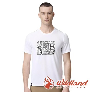 【wildland 荒野】男瀰漫部落戶外機能T『白色』0B21610 戶外 露營 登山 健行 休閒 時尚 吸濕排汗 透氣 短袖 上衣 T恤