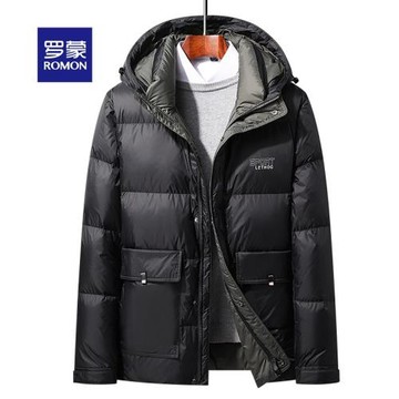 羅蒙面包羽絨服男短款加厚冬季新款連帽中青年爸爸保暖冬裝外套
