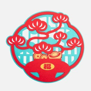 發福體春節雙層門貼 發財樹