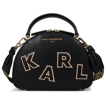 KARL LAGERFELD 卡爾金字KARL黑色鵝卵石紋皮革半月兩用包