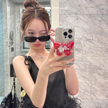 由里公園ins氣質復古紅波點蝴蝶支架適用12蘋果15ProMax手機殼iPhone13全包15新款12Pro軟14Promax羽紗保護套