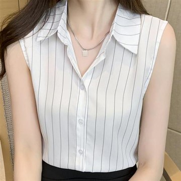 【巴黎精品】現貨+預購 女雪紡上衣無袖襯衫法式名媛氣質OL西裝蕾絲休閒女裝-無袖細條紋坎肩a1kc59