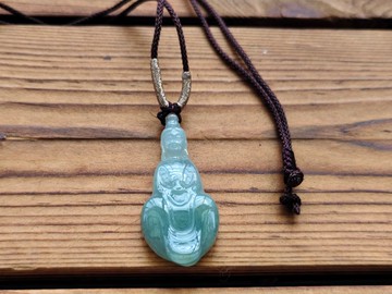 【親翠】天然翡翠 冰漸層綠開臉和藹素衣觀音調整式繩鏈 佛系