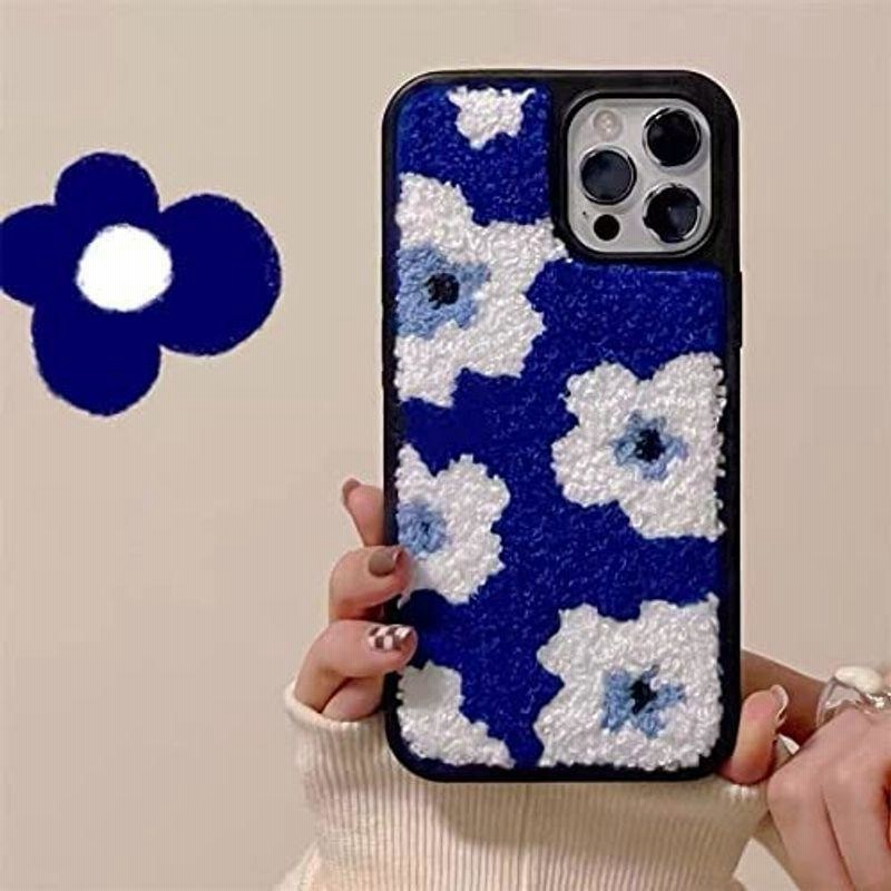 iPhoneケース 花 韓国 もこもこ ふわふわ おしゃれ 可愛い 花柄 デザイン ブルー 青 iphoneカバー 携帯ケース 携帯カバー 通販  LINEポイント最大0.5%GET LINEショッピング