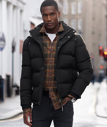 Superdry Men's Men's Everest Short Hooded Puffer Jacket Dark Grey / Jet Black - Size: Xxl