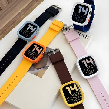 真我硅膠錶帶+防摔保護殼 適用於 Apple watch 11 10 9 8 7 40 41 42 45 46 49mm