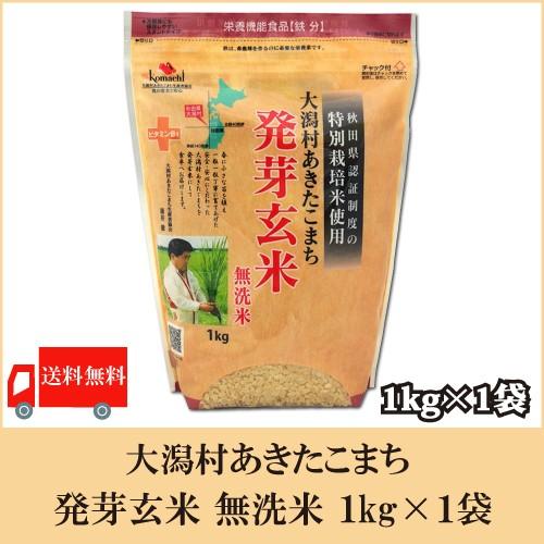 送料無料 大潟村あきたこまち 発芽玄米 無洗米 1kg