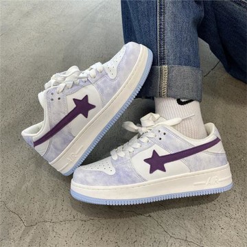 chic淺香芋紫撞色流星滑板鞋學生厚底小白鞋情侶小眾ins潮運動鞋