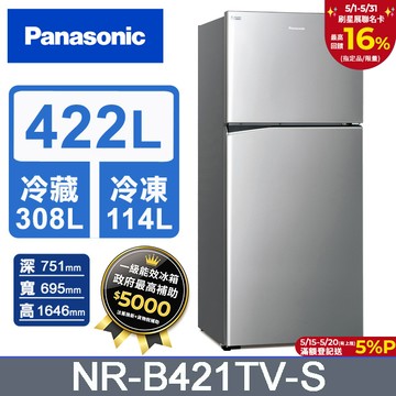 Panasonic國際牌 ECONAVI 422公升雙門冰箱NR-B421TV-S(晶漾銀)