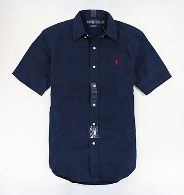 美國百分百【全新真品】Ralph Lauren RL polo 男 經典款 短袖 襯衫 深藍色 素面 上衣 3XB C311