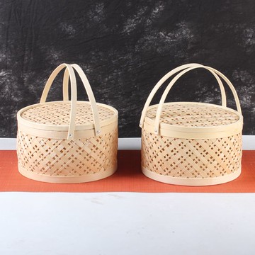 竹編手工 編織圓形水果竹籃手提籃子家用土雞蛋收納筐 粽子禮品籃