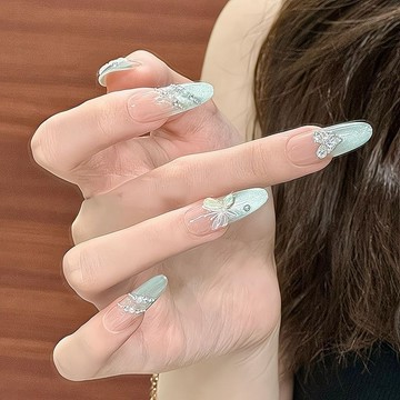 ✨台灣出貨✨水墨芍藥 冰川蝴蝶綠色高級溫柔ins穿戴美甲夏日清新薄荷顯白貼片