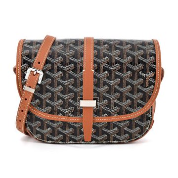 GOYARD BELVEDERE 經典LOGO防水帆布翻蓋馬鞍斜包-小/黑棕