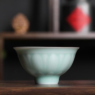 青瓷功夫茶杯龍泉手工弟窯刻花陶瓷主人杯單杯品茗杯子中式茶碗盞