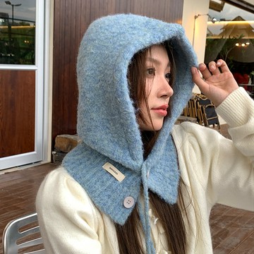 挑戰最低價 韓國 保暖毛帽 針織帽 冬帽 針織毛帽  巴拉克拉法帽子圍巾一體女秋冬季保暖護耳連帽圍脖針織毛線帽