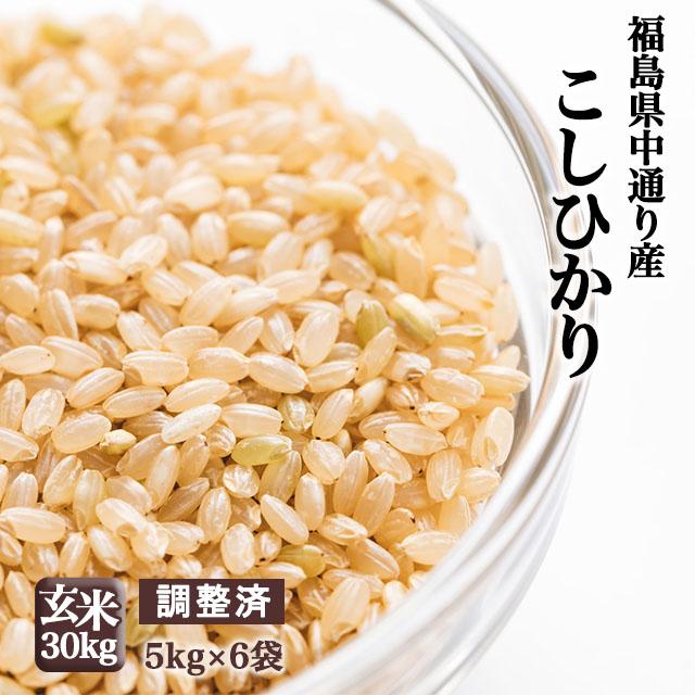 新米 福島県中通り産 コシヒカリ 玄米:30kg(5kg×6個) 令和5年産※沖縄県・離島対応不可