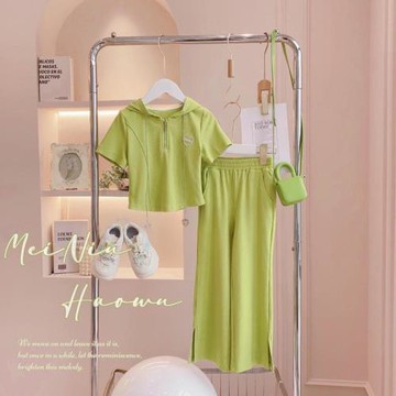 女童套裝夏款2026新款洋氣兒童夏季短袖中大童休閑闊腿褲兩件套潮