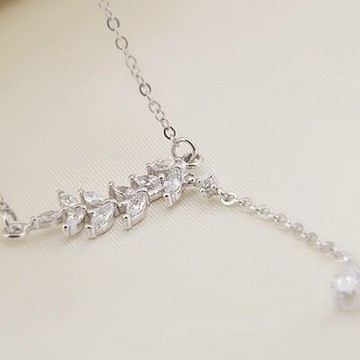 現貨+預購 925純銀項鍊 鑲鑽吊墜-樹葉造型經典獨特百搭母親節生日情人節禮物女配件73y77【獨家進口】【米蘭精品】