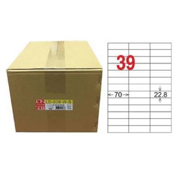 【龍德】LONGDER 三用電腦標籤 A4 39格 22.8*70mm白色1000張/箱 LD-838-W-B(適用雷射、噴墨、影印)