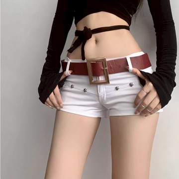 短褲 ✨美式超短低腰牛仔短褲緊身顯瘦A字短褲女生夏天穿搭牛仔熱褲大尺碼女裝 10824
