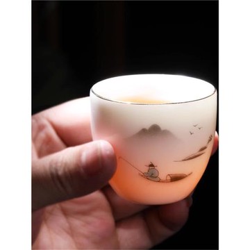 茶杯陶瓷功夫個人主人杯小號高檔玻璃茶碗小茶碗6只裝4羊脂玉白瓷