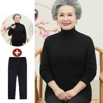 老人毛衣女奶奶秋裝中老年秋冬羊毛打底衫媽媽老太太高領加厚上衣