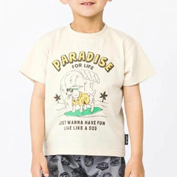 日本 ZOOLAND - [低價]定番印花短袖上衣-小狗衝浪-奶油杏