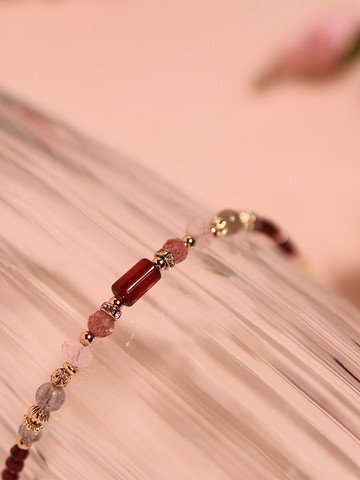 火曜日的占星社。石榴石 草莓晶 星光粉晶 14K包金 水晶礦石手鍊