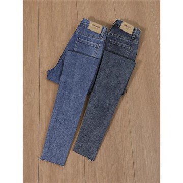 淺藍色高腰牛仔褲女2025年春秋新款淺色顯瘦緊身小腳彈力九分褲子