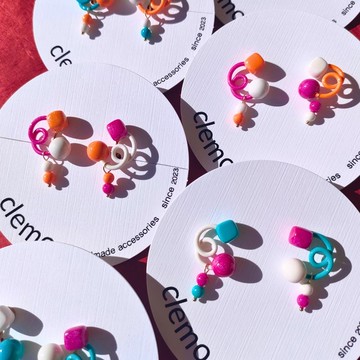 くるりんちょん 鈷藍/桃紅/橘色【耳針/耳夾】