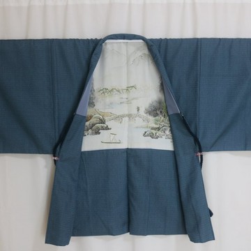 古著羽織男士和服外套 | 鋼藍色 | 短版家居袍