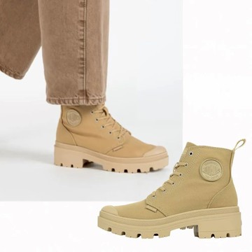 PALLADIUM PALLABASE TWILL拉鍊帆布美腿靴 女款 奶茶 96907 - 9H (26.5cm)