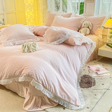 公主風冬季牛奶絨四件套保暖加厚雙面珊瑚絨防靜電法萊絨床上用品