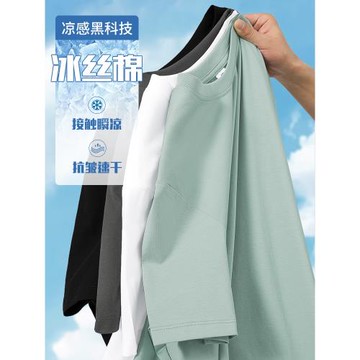 【2件裝】涼感t恤男短袖冰絲光棉抗皺免燙純色上衣服速干半袖圓領