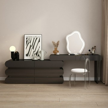 全實木 梳妝臺斗柜一體意式化妝桌現代極簡風臥室高級 輕奢 化妝臺qxm7181