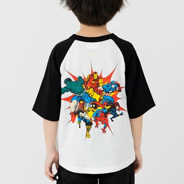 日本 Chil2 - 聯名款  100%棉印花短袖上衣-英雄大集合-白